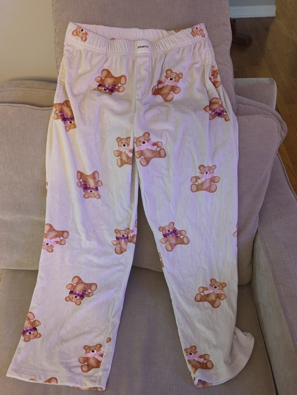 Womens Small Teddy Bear Print Pink Pajama Pants